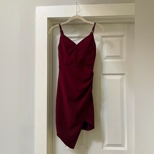 Honey and Rosie Wine Red Asymmetrical Mini Dress